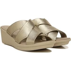 Naturalizer Rowena Womens Leather Slip on Slide Sandals, Warm Silver Leather, 9W